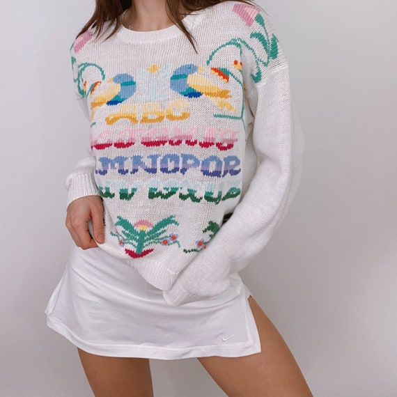 vintage rainbow pastel alphabet sweater