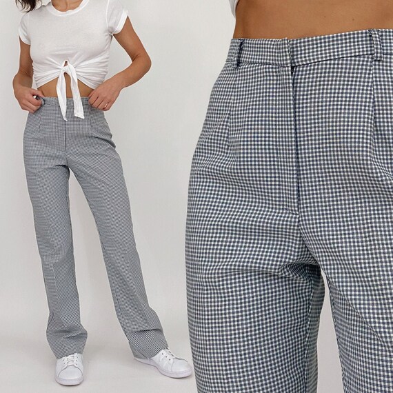 vintage blue gingham high rise trouser pants