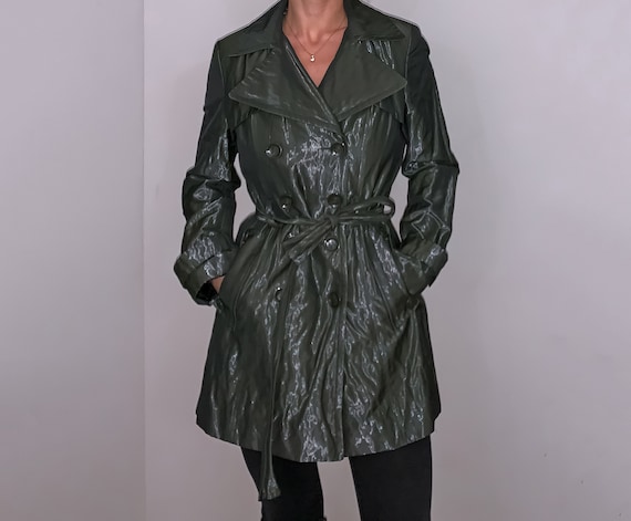 calvin klein iridescent trench coat olive green