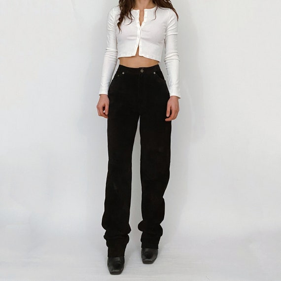 vintage high rise suede leather pants black