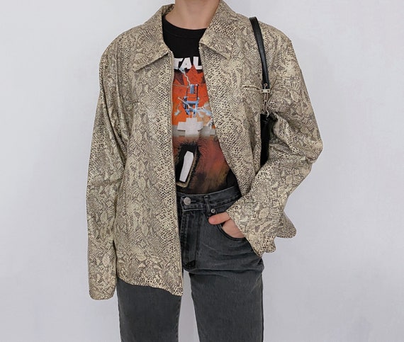 y2k snakeskin zip front jacket beige