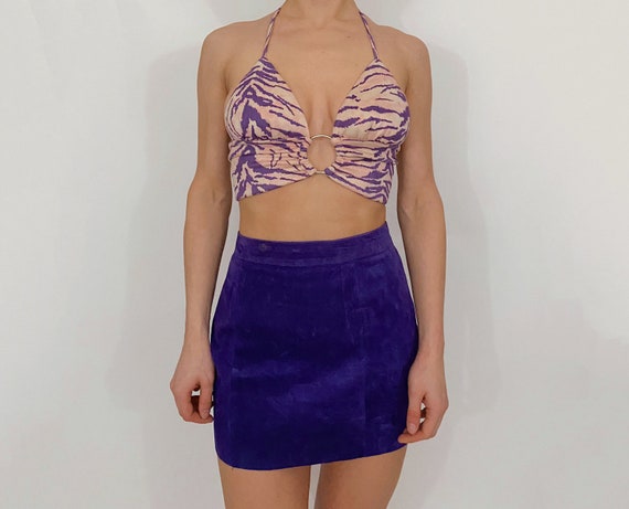 vintage purple suede leather mini skirt