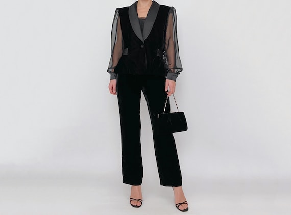 vintage velvet pant suit set black