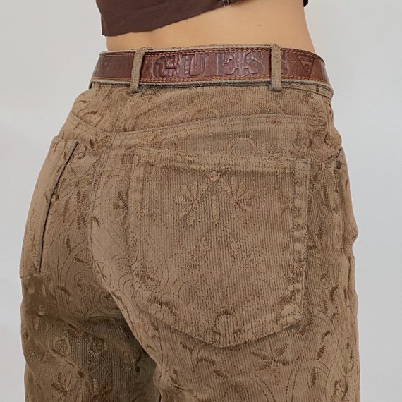 floral embroidered corduroy pants