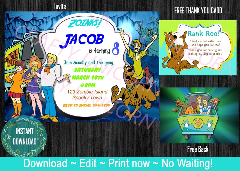 Scooby Doo Invitation With Free Thank You | Etsy
