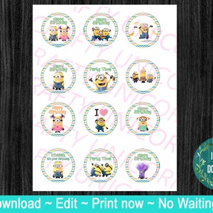 Minion, minion girl, purprle minion birthday cupcake toppers!