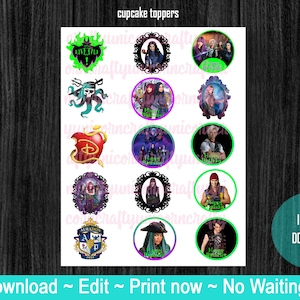 Descendants Cupcake toppers, Descendants Birthday Decor, Mal, Evie,  Descendants party, Descendants birthday!