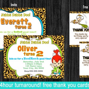 Bamm Bamm, Pebbles, Flintstones caveman invitation with free thank you!