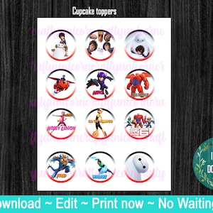 Big Hero 6, Big Hero cupcake Toppers, cake decor, center or party decor!