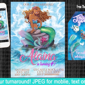 New Ariel , Little Mermaid invitation, Mermaid Party Invitatio. Mermaid invite,  with free thank you!