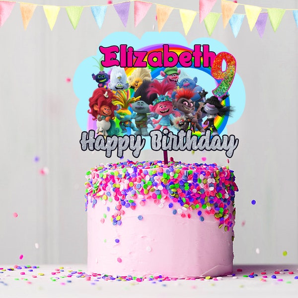 Trolls world tour, Trolls 2, Queen Barb Birthday Custom Topper! ditigal topper with free door banner JPEG