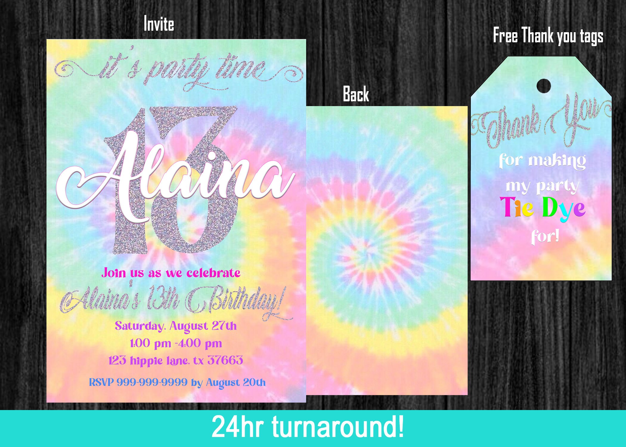 Tie Dye Birthday Invitation Slumber Party Invitation Etsy Canada