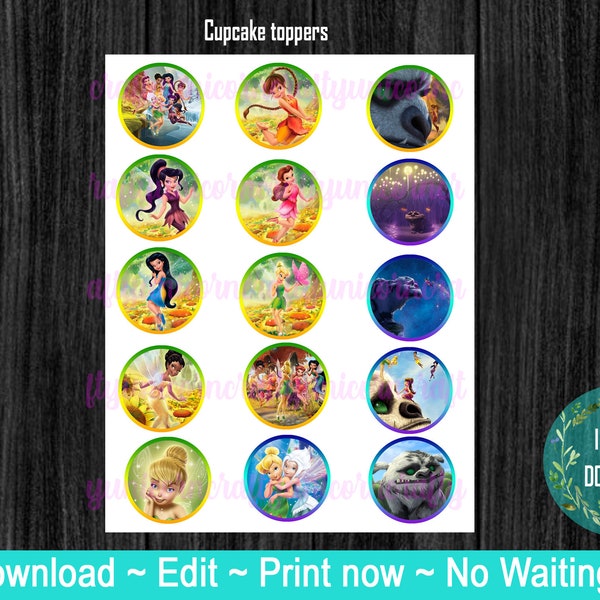 Tinkerbell cupcake Toppers, Fairy, Tink, cake decor, center or party decor!