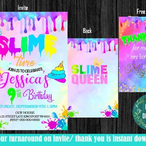 SLIME party invitation, rainbow slime, editable invitation, slime birthday party, unicorn slime with free thank you!