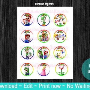Mario, super mario brothers, super mario  Toppers, clipart, Decor, party decor, birthday signs, etc.