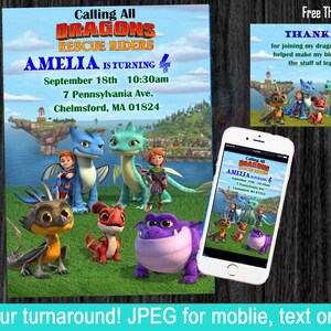 Dragon Rescue Riders, Viking, dragons invite with free Thank you!