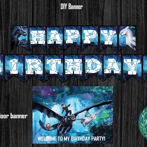 INSTANT DOWNLOAD How to Train your dragon Birthday Banner! with free door banner JPEG