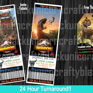Jurassic Park invite, tickets, camp, camp cretaceous, Jurassic World Birthday Invite! With free thank you tags