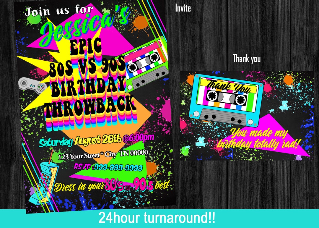 80s Birthday Invitation, 80s Vs 90s Party Invitation, Cassette Tape