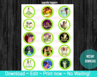 Princess Tiana, Tiana, Princess and the frog, Disney cupcake Toppers or party decor!