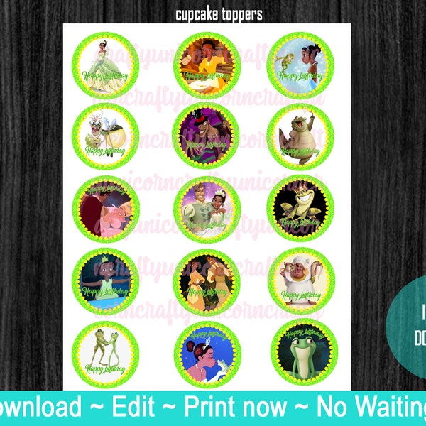 Princess Tiana, Tiana, Princess and the frog, Disney cupcake Toppers or party decor!