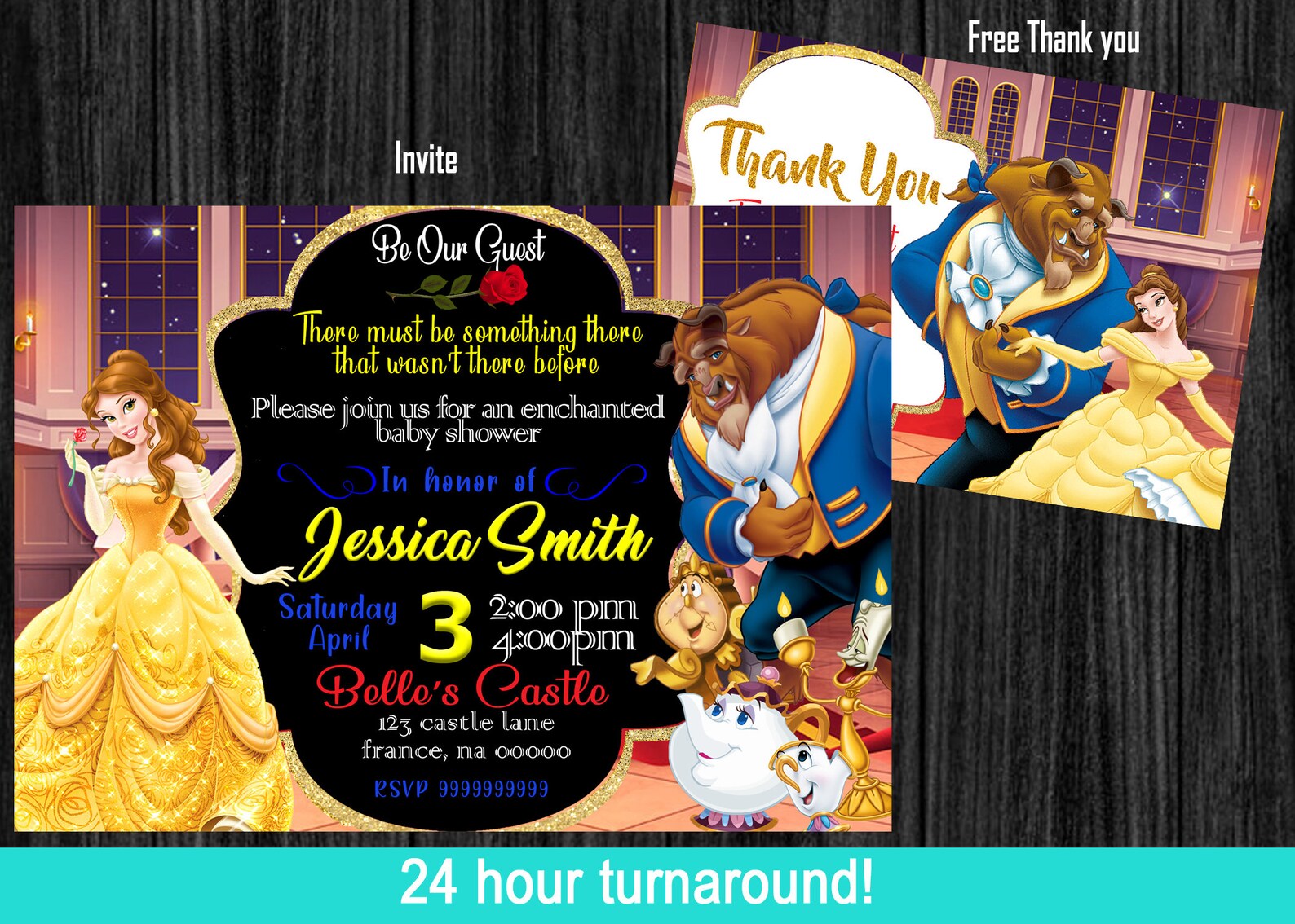 Beauty and the Beast Baby Shower Invitation Belle Beast Etsy