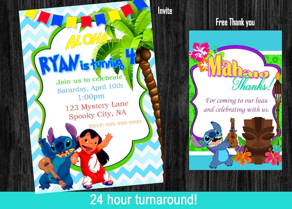 Editable Lilo and Stitch Luau Birthday Invitations DIY