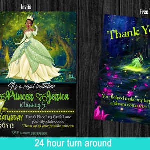 Princess and the frog, Tiana, Princess Tiana birthday party, invitation with free thank you!