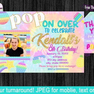 Pop It Invitation, Pop Fidget Invitation with photo, Pop It Fidget Toy, Pop It Birthday, Pop It Party birthday, party,  free thank you!!
