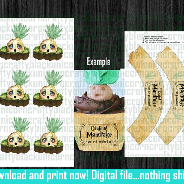 Mandrake cupcake wrappers and toppers, super fun Halloween cupcakes  Realistic Mandrake Label, Printable, Label