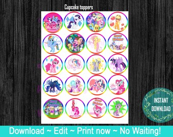 My little pony, MLP, pony cupcake Toppers, cake decor, center or party decor!