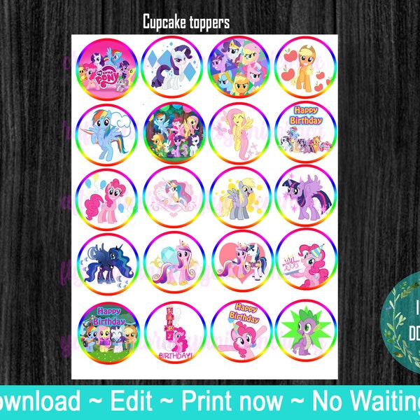 My little pony, MLP, pony cupcake Toppers, cake decor, center or party decor!