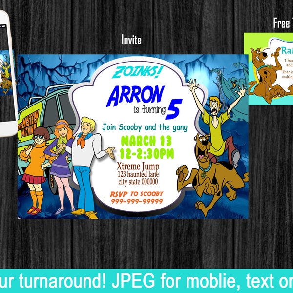 Scooby Doo invitation with free thank you!