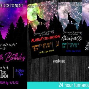 Wolf Birthday Invite, Howling wolf invite, pack, wolves, howling, halloween Invitation, Birthday Party