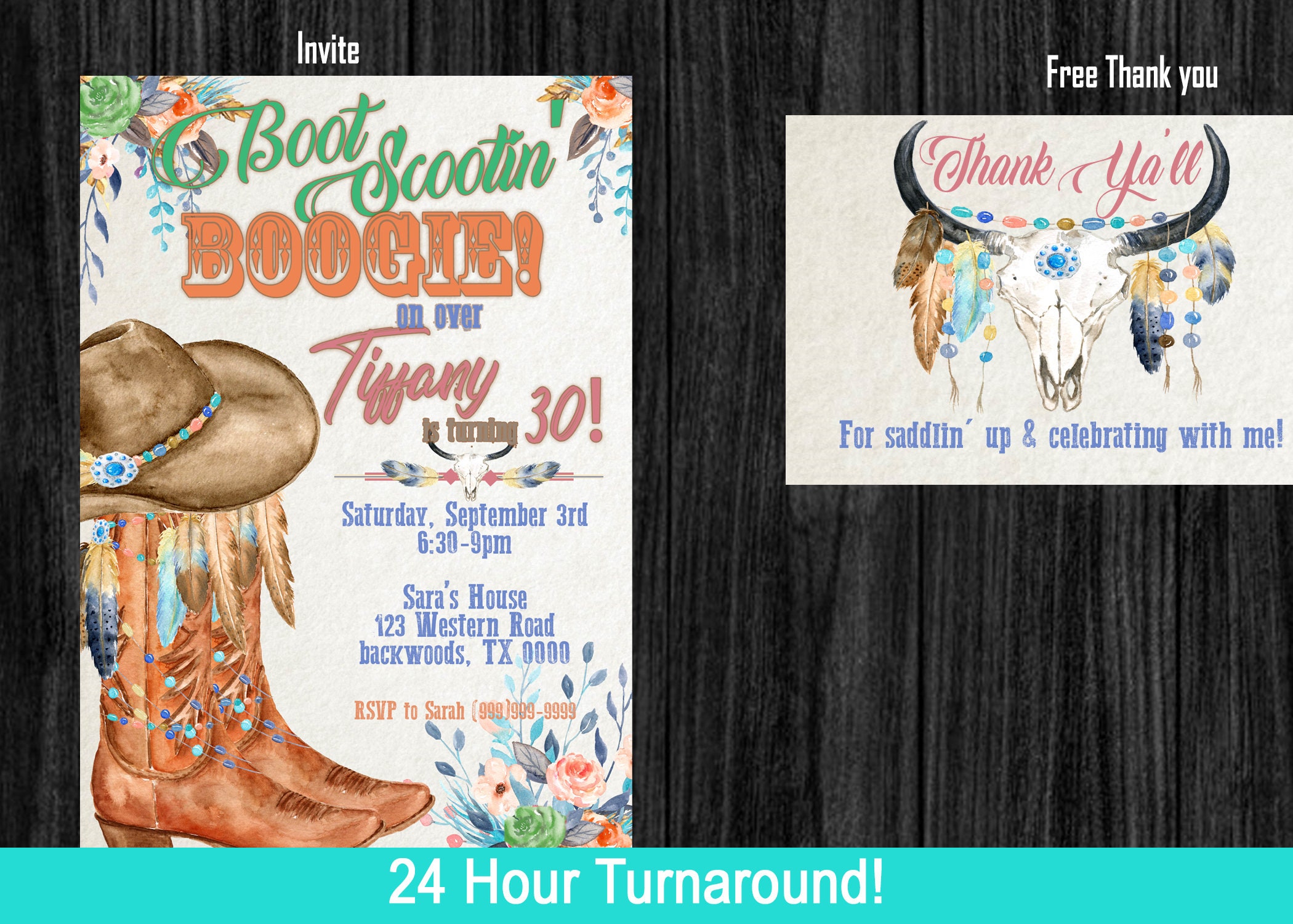 Western Cowgirl Boots Invitation Western Birthday Invite Etsy UK