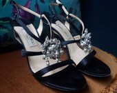 Jimmy Choo Black Satin Heels Pearl and Swarovski 39 Pom Pom 39 Jimmy Choo Shoes EU 39 Original Box and Dustbag