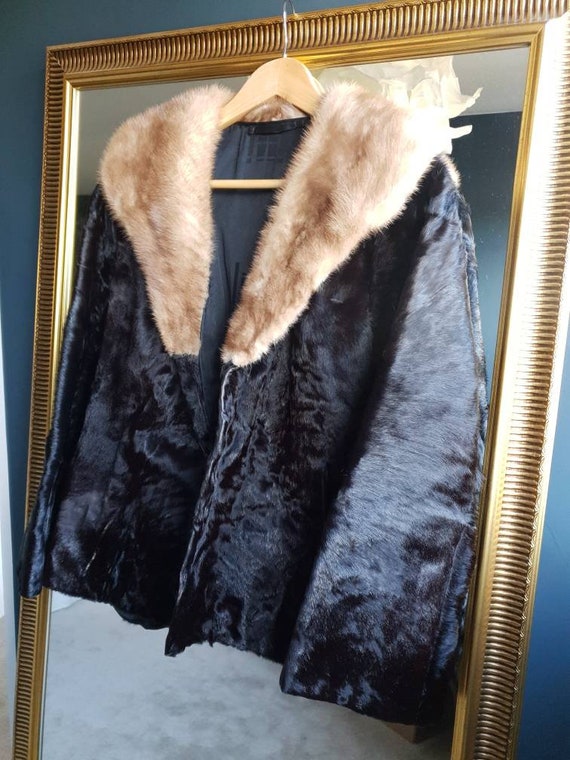 1950 s Cowhide fur Swing Sleeve Jacket Vintage Contrast Colour Fur Fur Collar Cowhide Statement Fifties Jacket UK 10 Etsy