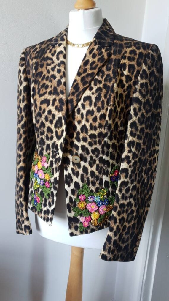 00's MOSCHINO Leopard and Florals Blazer/ Vintage… - image 8