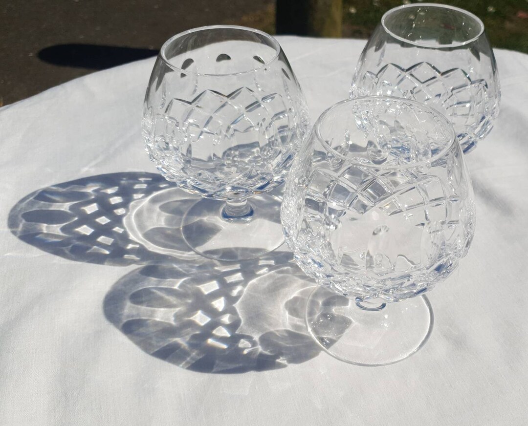 1980's Cut Crystal Brandy Glasses/ Set of 3 Ornate Crystal Whiskey