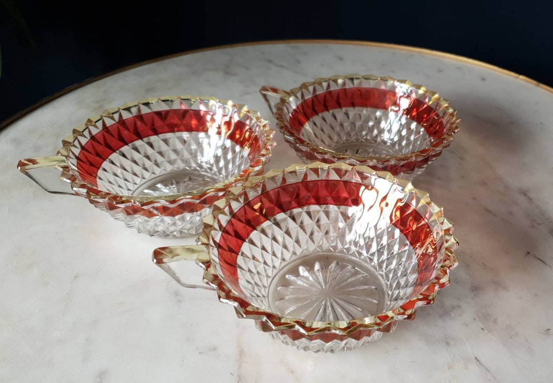 40's Cut Crystal Teacups/ Rare Coloured Crystal Cups/ Indiana Glass