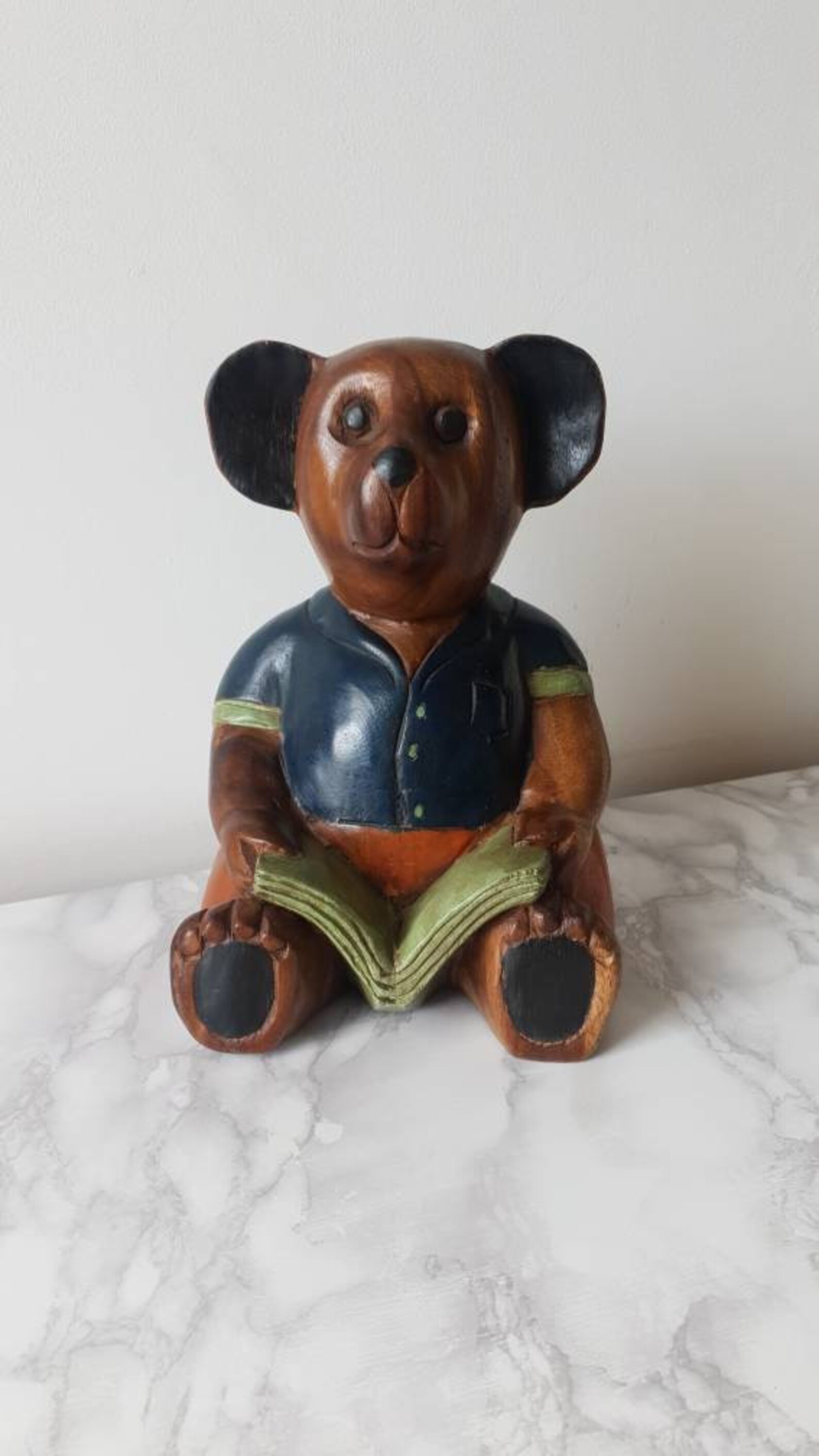 Wooden Large Teddy Bear Statue/ Vintage Bear Doorstop/ Children's Bedroom Vintage Book End
