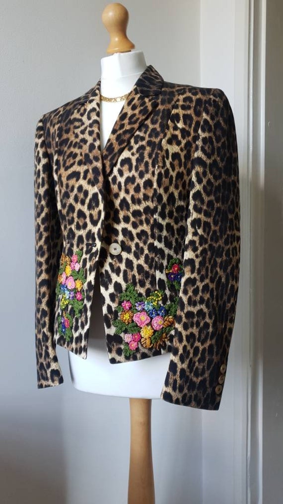 00's MOSCHINO Leopard and Florals Blazer/ Vintage… - image 2