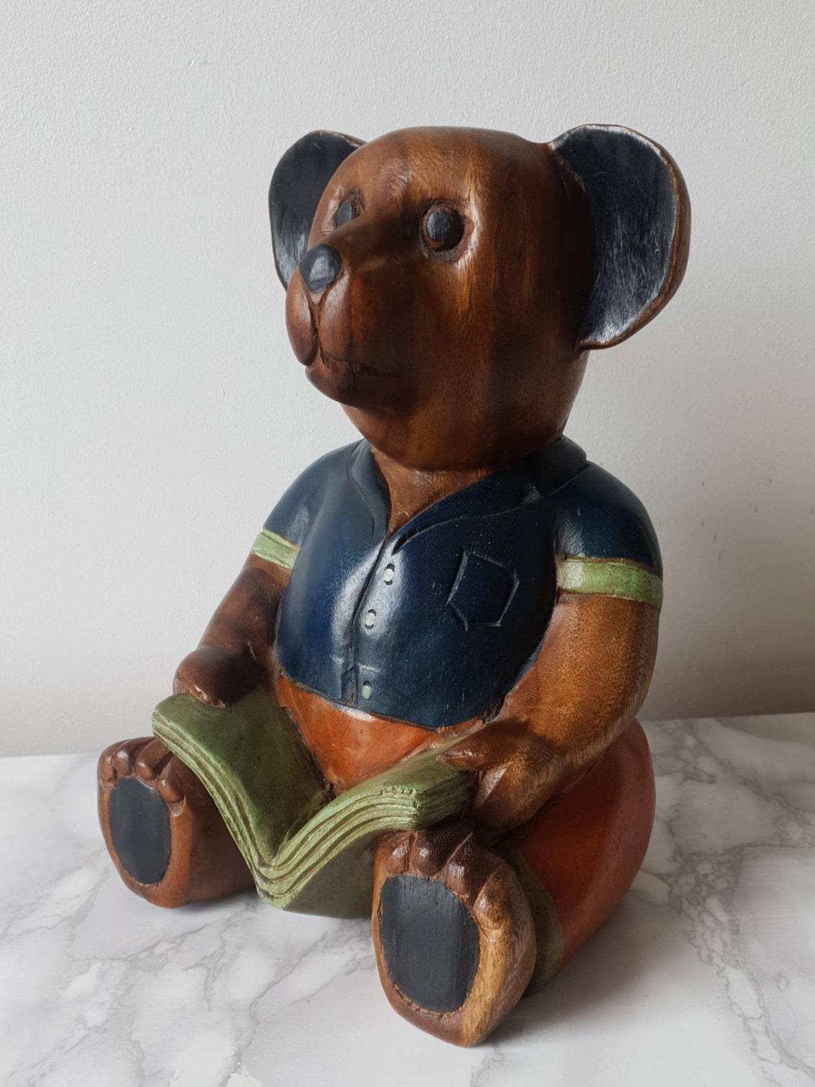 Wooden Large Teddy Bear Statue/ Vintage Bear Doorstop/ Children's