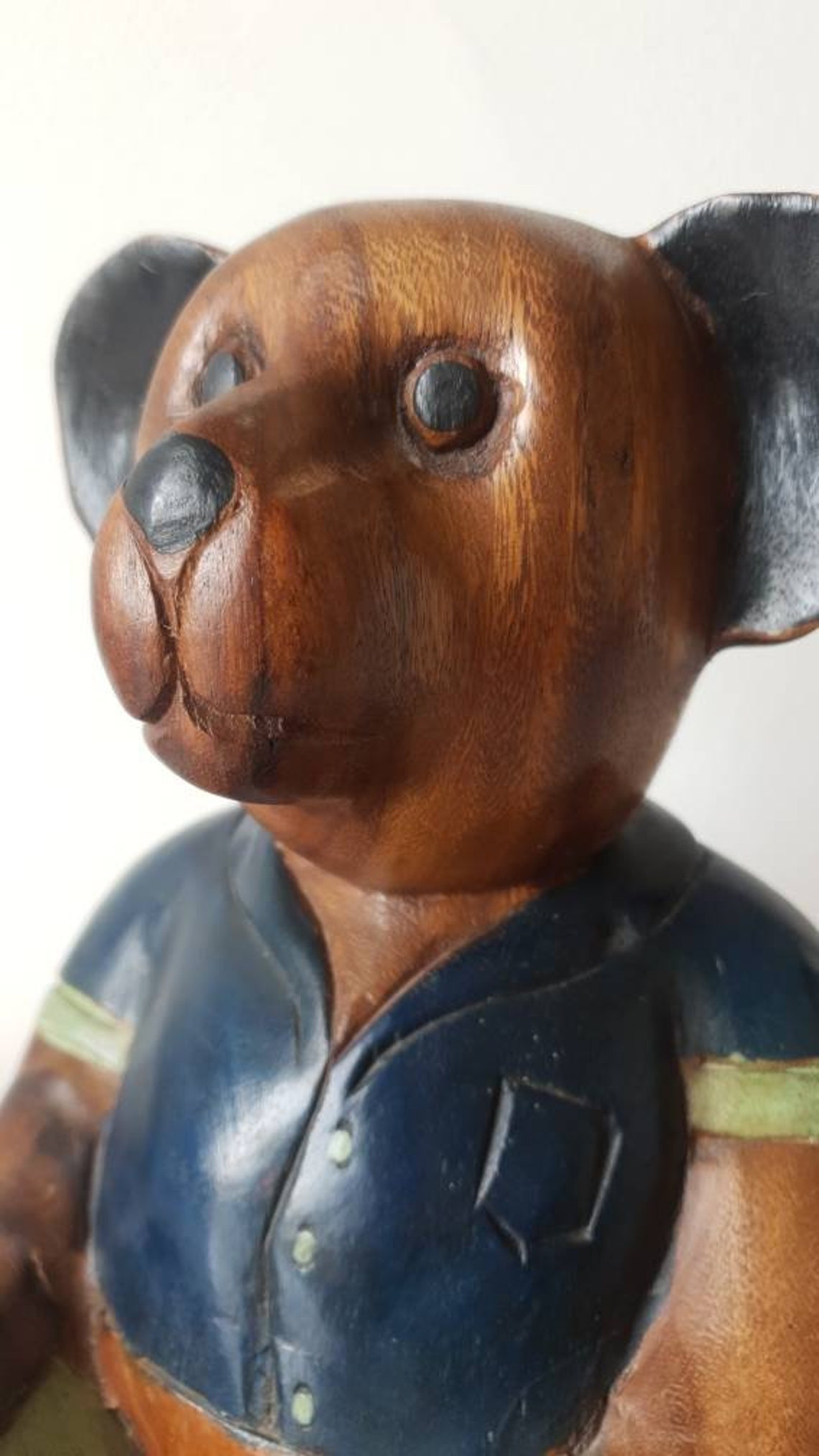 Wooden Large Teddy Bear Statue/ Vintage Bear Doorstop/ Children's