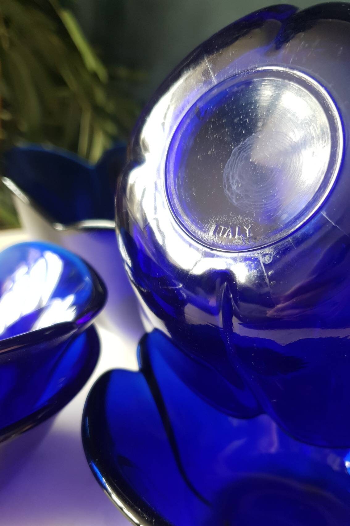 70's Italian Blue Glass Flower-shaped Bowls/ Rare Cobalt