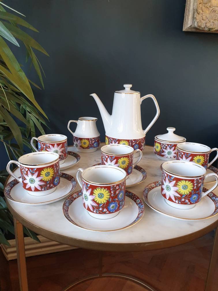 1960's Rare Chodziez Porcelain Tea Set/ Vintage Sixties Florals