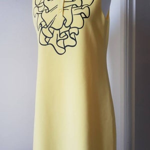 MOSCHINO Optical Illusion Shift Dress/ Designer Pale Yellow Summer Dress/ Boutique Moschino Marker Pen Collar UK10/12