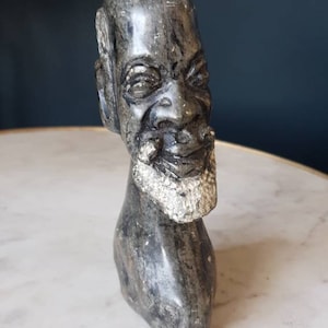 Vintage Carved Stone African Sculpture/ Miniature African Stone Bust/ Natural Stone Art Carving