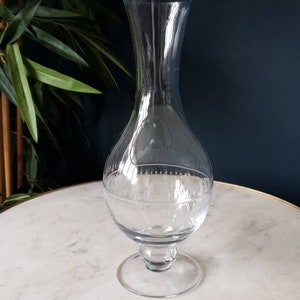 Vintage Balloon Glass Vase/ Etched Bowl Flower Vase/ Long Stem Vintage Balloon Vase