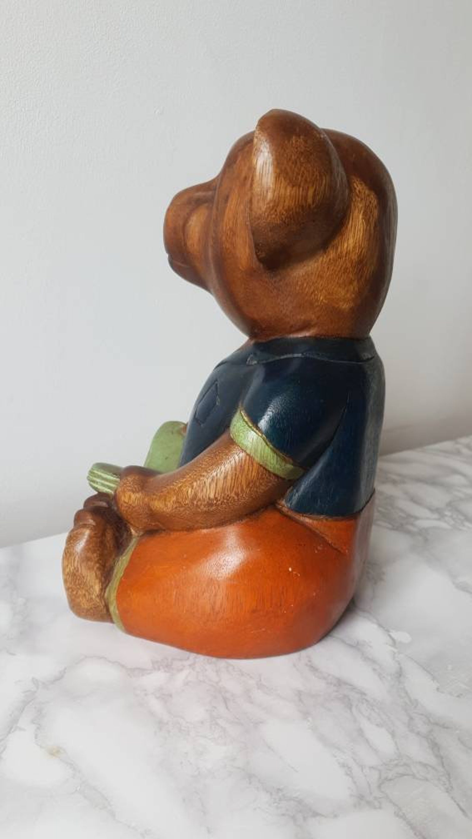 Wooden Large Teddy Bear Statue/ Vintage Bear Doorstop/ Children's Bedroom Vintage Book End